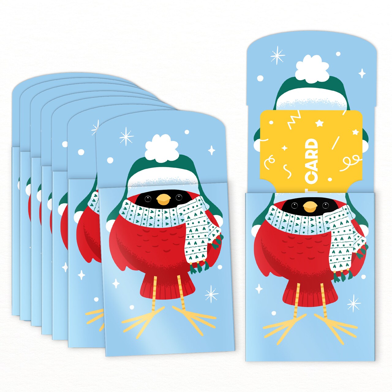 Big Dot of Happiness Winter Birds Gift Card Holders with Envelopes, Holiday Cash Money Holders Gift Card Sleeves, Christmas Nifty Gifty Pack, Set of 8